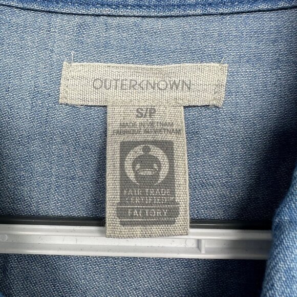 Outerknown Womens Denim Long Sleeve Jumpsuit Waist Tie Size S Light Wash Organic - Picture 3 of 14